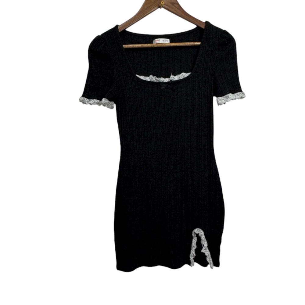 ROMWE‎ Black Knit White Lace Trim Coquette Dress Small